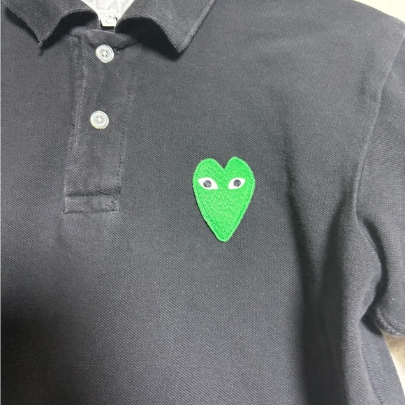 Comme des Garçon Play Kids Black Polo Shirt with Green Heart Patch. Size Large - Picture 3 of 14
